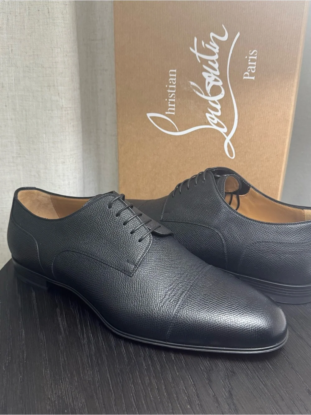 Christian Louboutin Surcity Lace-Up Dress Shoes Leather Black 43
